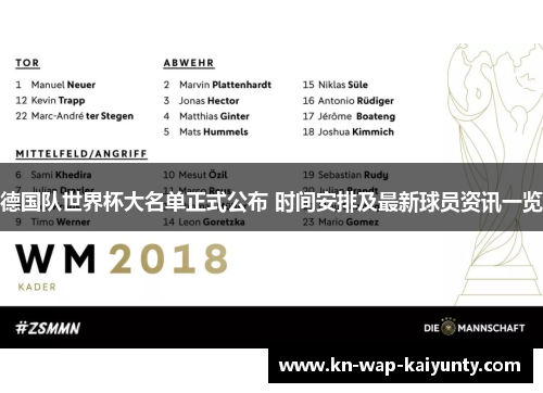 德国队世界杯大名单正式公布 时间安排及最新球员资讯一览